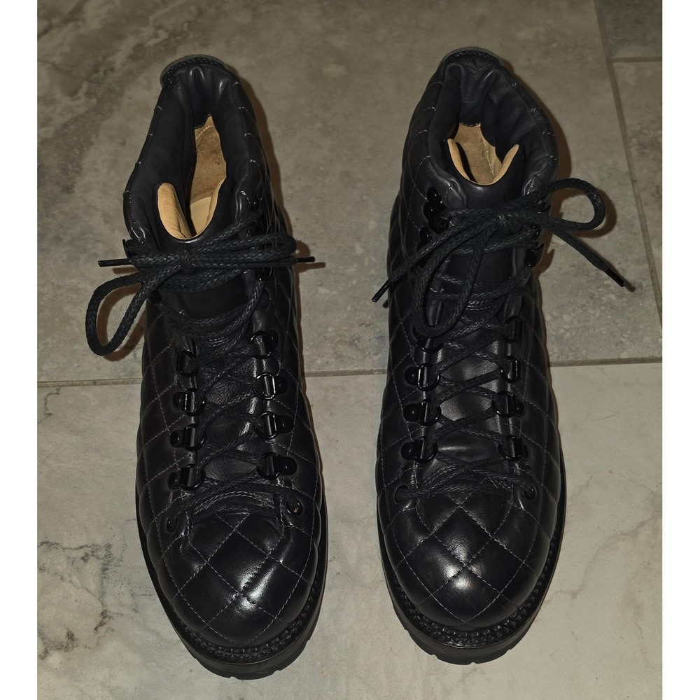 Buttero Black Quilted Leather Combat Boots Vibram Sole Made in Italy Womens 38/8